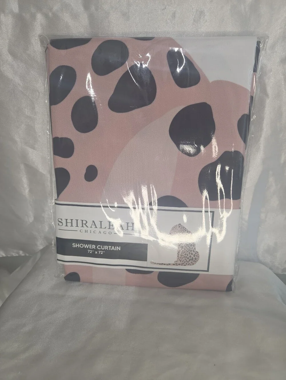 Shiraleah Pink and Black Leopard Print Bath Curtain